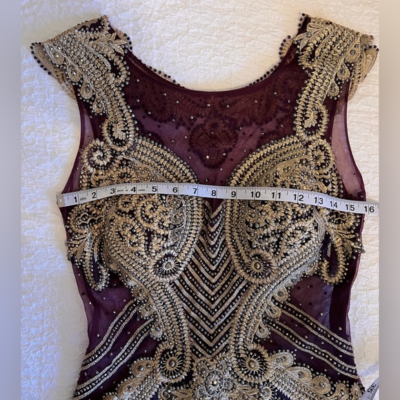 Charlotte Fashion Burgundy & Gold Embellished Gown – Size 10 - Picture 3 of 15